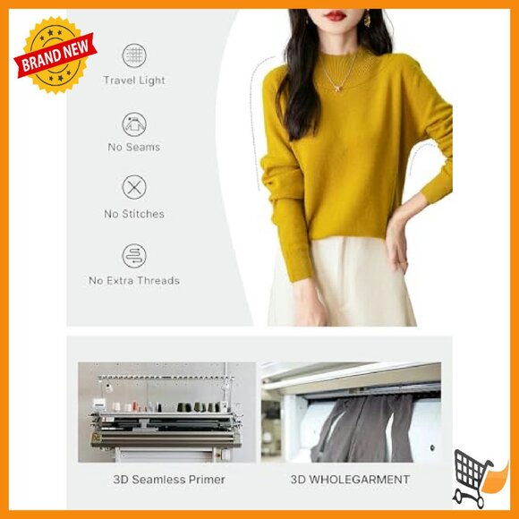 100% Merino Wool Mock Neck Sweater Long Sleeve Pullover Seamless - Picture 3 of 8